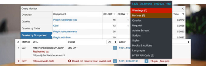 Wordpress Query Monitor - narzędzie do analizy, debuggowania i testów wszelkich zapytań typu Ajax, REST API itd.